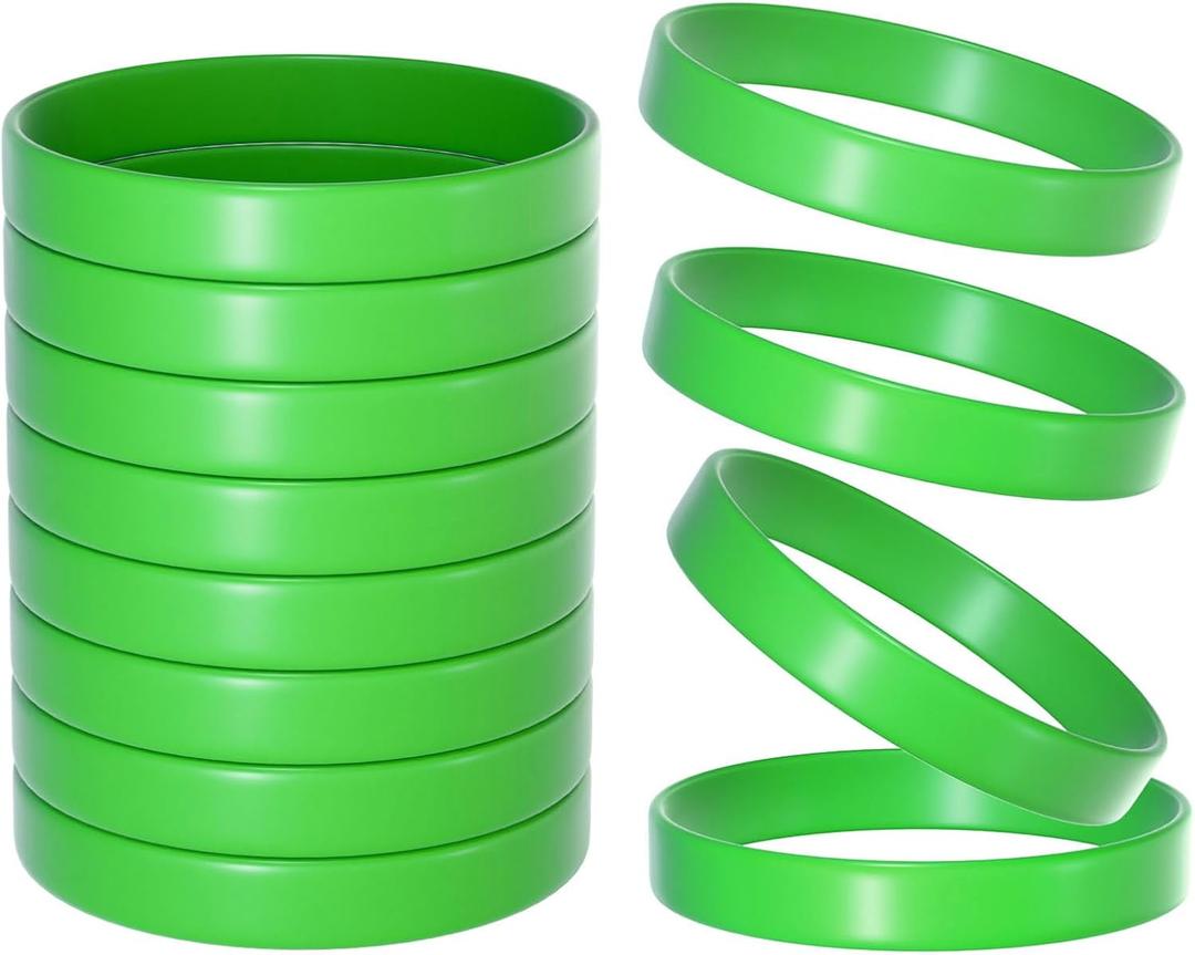Morcheiong 12 Pieces Silicone Bracelets- Green Color Blank Rubber Wristbands for Adults Teen Party Favors