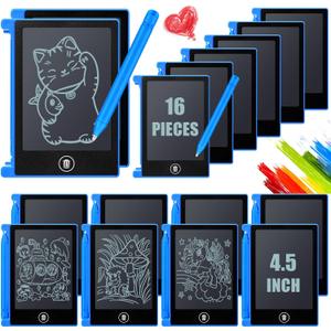 Nezyo 16 Pieces 4.5 Inch Mini LCD Writing Tablet for Kids Electronic Doodle Board Colorful Drawing Tablet Bulk Erasable Writing Pad Reusable Learning Gift for Girls Boys Party Favor(Blue)