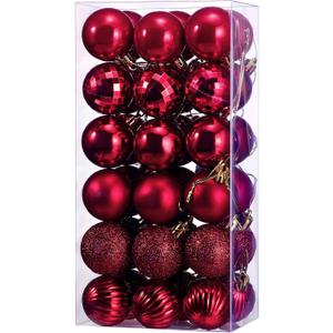 36 Pieces Christmas Ball Ornaments Shatterproof Christmas Decorations Tree Balls for Tree Ornaments Holiday Wedding Party Decoration Hooks 1.57 Inch (Burgundy)