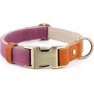 Plutus Pet Genuine Leather & Hemp Dog Collar  Adjustable Heavy Duty Pet Collar with Quick Release Metal Buckle, Soft & Stylish for Puppy and Small, Medium, Large Dogs (Purple, XS)
