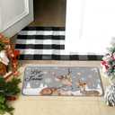 Dunzy 2 Pcs Christmas Welcome Mat Outdoor Reindeer Doormat 17x30 & Black White Plaid Entrance Rug 28x43 Non Slip Floor Mat Layered for Indoor Outside Xmas Elk Home Front Door Porch Entryway Decor (Let It Snow)