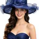 SAFERIN Women's Organza Church Fascinator Bridal Tea Party Wedding Hat (Blue)