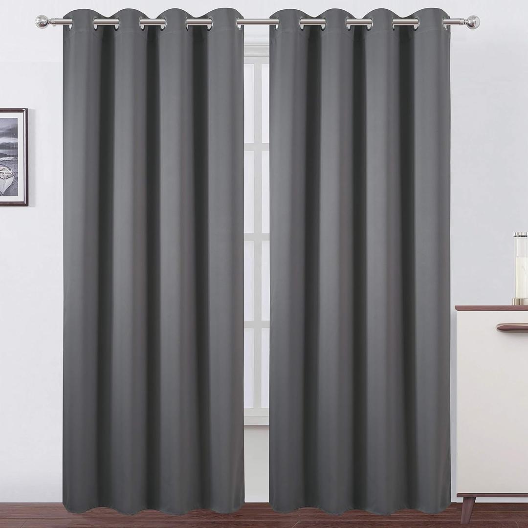 LEMOMO Blackout Curtains 66 x 84 inch/Frost Grey Curtains Set of 2 Panels/Thermal Insulated Room Darkening Bedroom Curtains