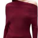 SUUKSESS Women Cashmere Off Shoulder Pullover Sweater Going Out Ribbed Knit Long Sleeve Shirts(Wine Red, L)