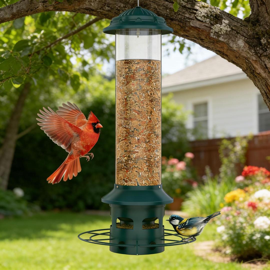 Metal Squirrel Proof Bird Feeders for Outdoors Hanging 4.0 LB Large Capacity,Easily Beat Squirrels,Easy to Clean and Fill,Waterproof,Attracting Finch,Cardinal,Chickadee and More