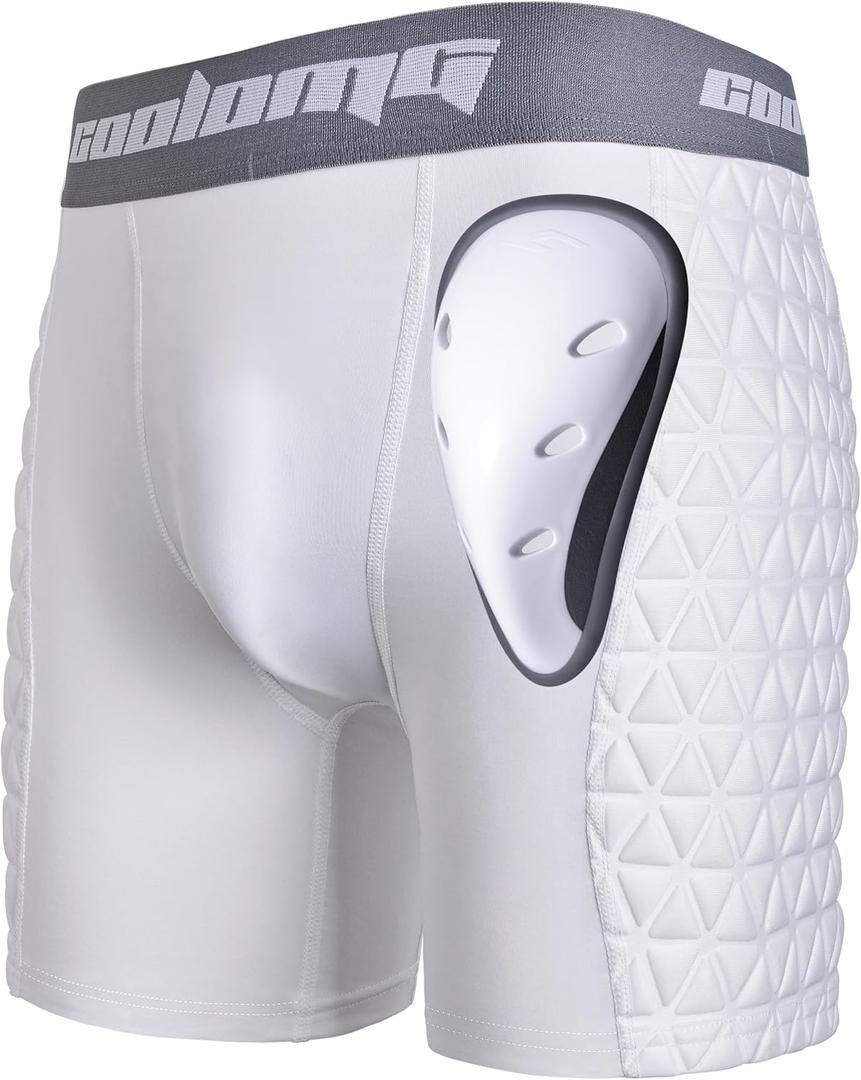 COOLOMG Mens Baseball Sliding Shorts with Athletic Cup Padded Slider Shorts for Softball Football Lacrosse Field Hockey (Medium, White)