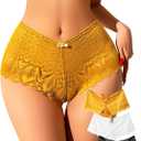 CULAYII Lace Underwear for Women Sexy Bikini Womens Underwear Breathable V-Cross Strap Panties for Women Pack (Yellow, M)