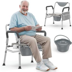Heavy Duty Bariatric Commode, 4-in-1 Portable Bedside Commode or Over-Toilet Chair, Extra-Wide | Adjustable Height | Easy to Clean, Handicap Commode Chair for Eldery, Disabled People