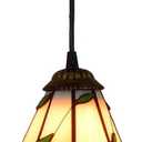 Tiffany Style Pendant Lamp 6 Inch Vintage Mini Stained Glass Green Leaves Shade E27 35 Inch High Pendant Light for Bedroom Living Room 110V-240V