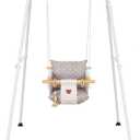 Baby Swing with Stand, Swing Set for Infant, Outdoor Indoor Swing Set with Canvas Cushion Seat (White)