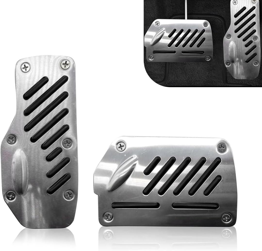 2 PCS Car Pedal Covers Kit, Aluminum Alloy Brake Gas Pedal Covers, Anti-slip Automatic Transmission Break Pedals Accessories, Universal for Most Cars, Trucks, SUVs (Black)