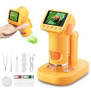 1600X Microscope for Kids, 4K 2.0" Screen Kids Microscopes with Slides Kit Microscope for Toddlers Christmas Birthday Gifts Toys for 3-14 Year Old Children Students (Yellow)