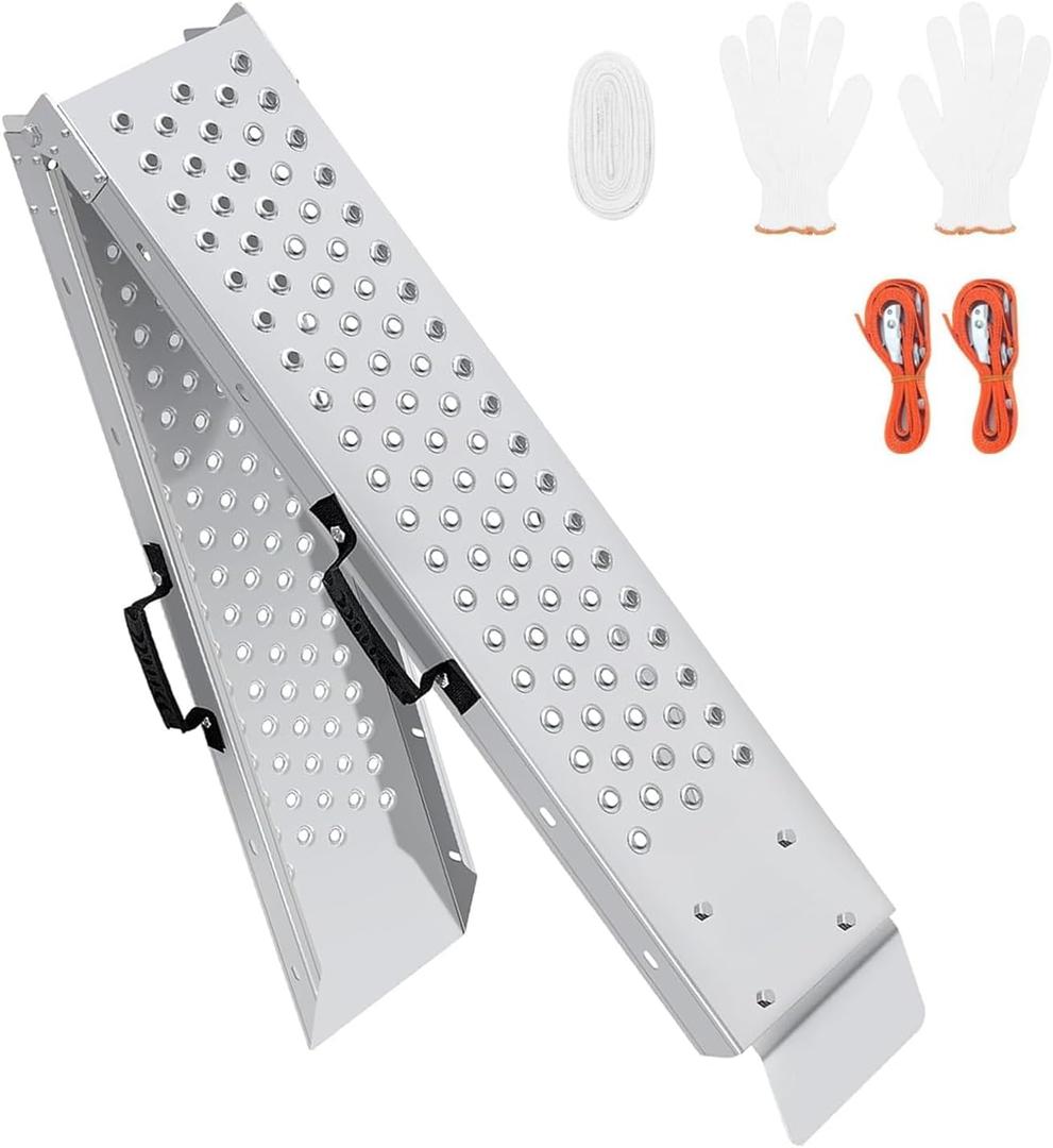 77.7 inches Long and 8.6 inches Wide Heavy Duty Folding Loading Ramp, Motorcycle; Lawn Mower; Snow Plough; Bikes; ATV; UTV; Golf Carts, Circular Hole, Pack of 1