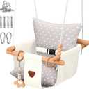 Talecogear Baby Swing  Outdoor & Indoor, Cozy Toddler Swing for Backyard, Hanging Swing Seat Chair, Cotton Canvas & Beech Wood Frame, Safety Harness, Mounting Hardware Included (White)