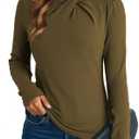 Dokotoo Womens Tops Business Casual Outfits Long Sleeve Shirts Mock Neck Twist Knot Slim Fit Soft Stretch Tees Blouses M
