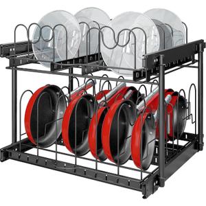 TQVAI Pots and Pans Organizer, Full-Extension Pull Out Cabinet Organizer, Slide Out Drawers for Kitchen Cabinets with Adjustable Dividers, Request at Least 23.5" W x 23.5" D x 23.5" H Opening, Black