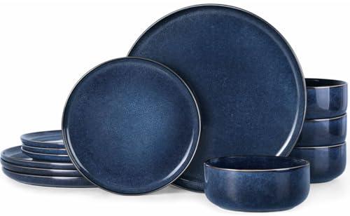 Herogo 9Pieces Dinnerware Set Stoneware Service for 4, Dinner Plates and Bowls Sets, Double Reactive Glaze Dishes Set for Kitchen, Scratch Resistant, Microwave & Dishwasher Safe, Starry Blue