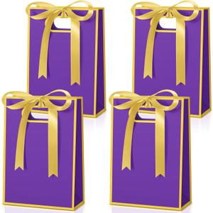 Kolldenn 30 Pcs Thank You Gift Bags with Handles 10.2 x 7.1 x 3.2 Inch Elegant Party Favor Bags with Ribbon Bow for Wedding Bridal Birthday Bridesmaid Holiday Party Supplies(Purple)
