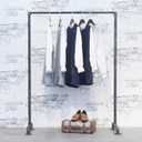 MBQQ Industrial Pipe Clothing Rack, Vintage Commercial Grade Pipe Clothes Racks, Rolling Rack for Hanging Clothes Retail Display, Heavy Duty Steampunk Iron Garment Racks, 43.3 inch, Retro Black