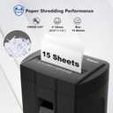 Low Noise 48dB Paper Shredder for Home, 15-Sheet Cross Cut, CD/Credit Card Office Shredder, 4.7 Gallons Wastebasket, P-4 High Security, Black
