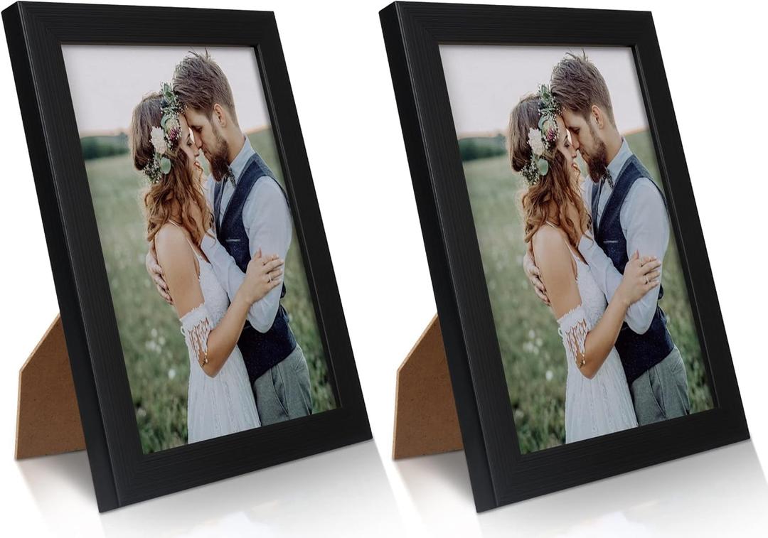 PECULA 2 Pack 5x7 Picture Frame, Black Picture Frame for Wall and Tabletop Display, Resistant Plastic Photo with Clear Plexiglass for Vertical or Horizontal Display, 5x7in