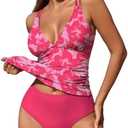 ZAFUL Womens Tankini Swimsuits V Neck Push Up Swim Top Color Block Tummy Control High Waisted Bathing Suits Swim Bottom XL