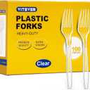 [100 Count] Clear Plastic Forks Heavy Duty, Premium Disposable Forks, Durable Plastic Cutlery for Parties, Picnics, Big Event, Daily Use - Heat Resistant & BPA Free