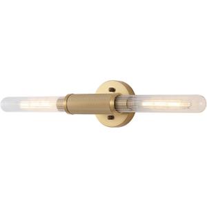 Gold Knurled Texture Wall Sconces 24" Modern Cylinder Bathroom Vanity Lights Fixtures with Clear Striped Glass Shade 2-Lights Indoor Wall Lighting for Living Room Bedroom Kitchen