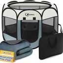 Dog Playpen With Washable Pee Pad, Puppy Pet Cat Playpen for Small Dogs, Dog Tent Crate Indoor/ Outdoor, Portable Pop Up Kennel with Carrying Case for Dogs/ Cats/ Rabbits(Grey (29" x 29" x 17") with pad)