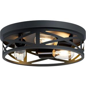 SKEJAO Flush Mount Ceiling Light Fixture, 3-Light Ceiling Light Fixture, Black Hallway Light Fixtures Ceiling, Light Fixtures Ceiling Mount for Kitchen, Farmhouse, Hall, Bedroom, Bathroom (Pack of 1)