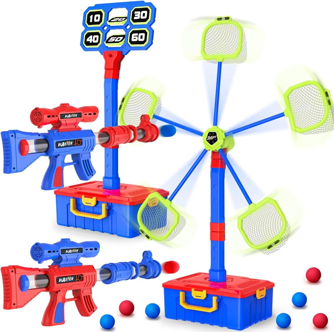 2 IN 1 Shooting Games Toys for Boys 5, 6, 7, 8, 9, 10+ Year Old, Moving Shooting Target and Standing Digital Targets with 2 Toy Guns, 24 Foam Balls, Kids Outdoor Game, Christmas Birthday Gift for Kids