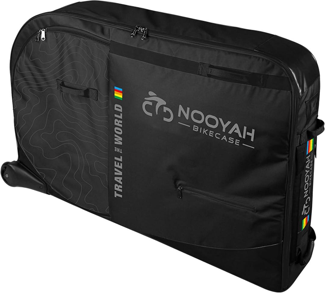 NOOYAH BK012 Bike Travel Bag, Portable Bicycle Transport Case for Airline & Train Travel, Fits MTB/TT/XC/FR/DH Road Bikes up to 74cm Wheels, Multi-Layer Protection, Foldable Storage, 128 x 25 x 80 cm