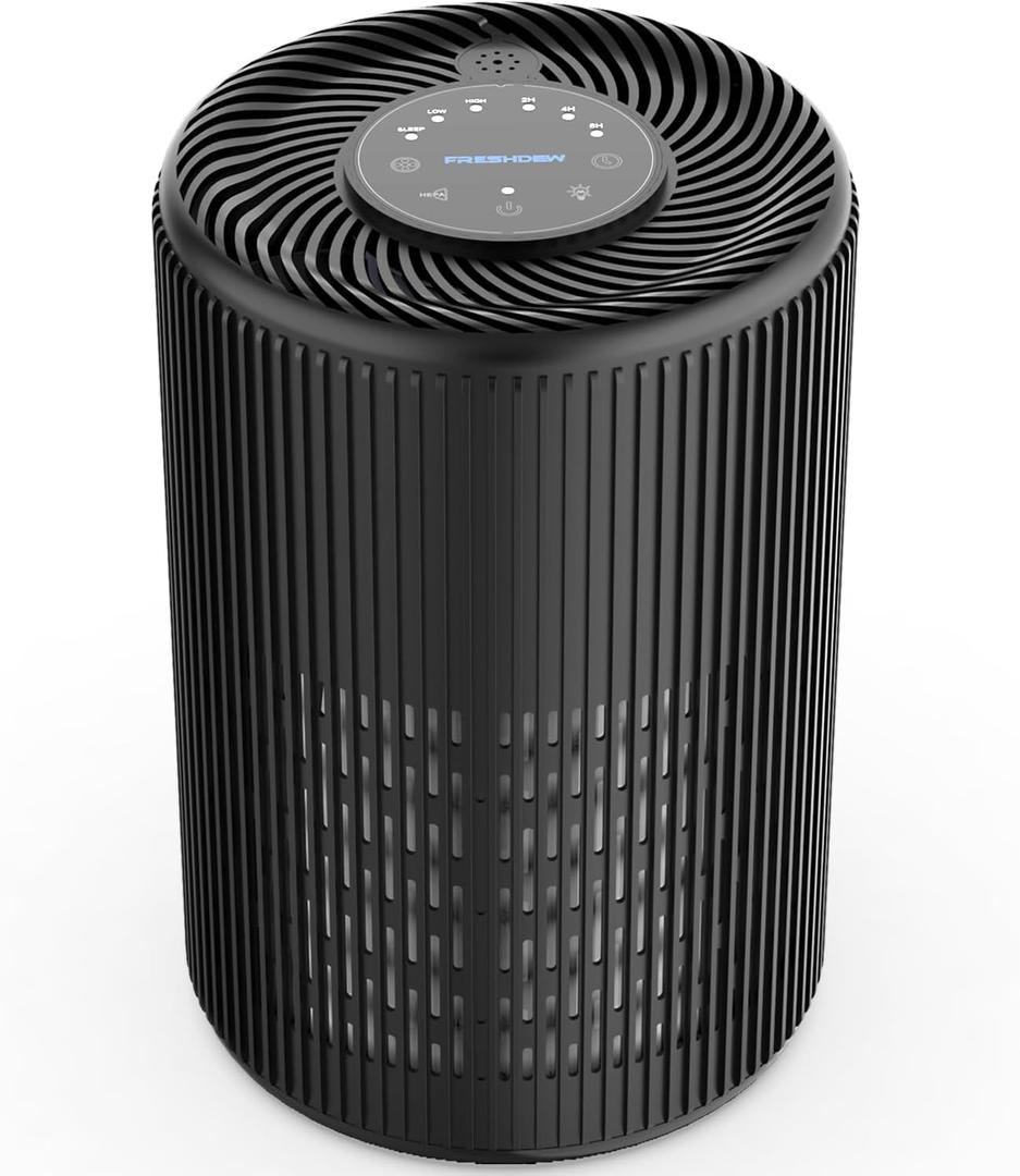 Air Purifiers for Home, FRESHDEW Air Purifier Up to 1300ft for Smoke Pet Dander Odors with Fragrance Sponge,H13 True HEPA Air Purifier Cleaner with 360 Air Inlet,Sleep Mode for Bedroom (Black)
