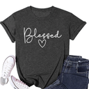 Blessed T-Shirt for Women Cute Heart Graphic Letter Print Sayings Shirts Casual Short Sleeve Thankful Tee Tops L