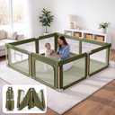 Foldable Baby Playpen with Mat, Foldable Baby Fence Play Yards for Babies and Toddlers, Play Pen with Breathable Mesh and Anti-Fall Pads Green(50''x50‘’)