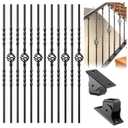 Staircase Balusters, 12-Pack Hollow Stair Spindles 40" Single Basket with Double Twist 1/2" Iron Balusters for Staircase Interior with 24 Swivel Baluster Shoes