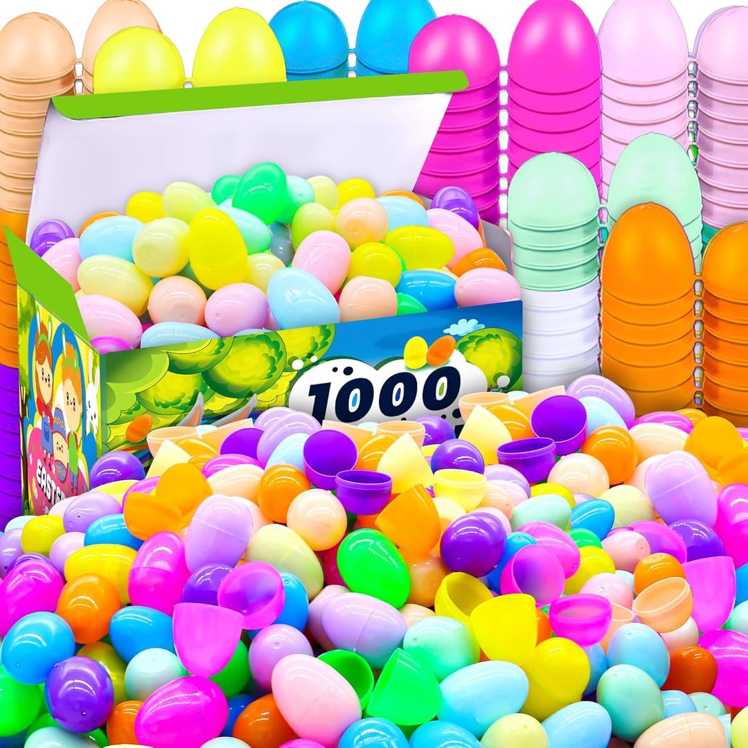 1000cs Empty Plastic Easter Eggs,Bulk Fillable Easter Eggs for Easter Hunt,Basket Stuffers Fillers,Theme Party Favor Decoration,Surprise Eggs,Easter Classroom Prize Supplies