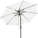 JEAREY 9FT Outdoor Patio Umbrella with Solar Lights, LED Lighted Pool Umbrella with Tilt and Crank, Outdoor Table Umbrellas for Deck, Yard & Market (Cream White)