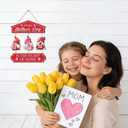 TOARTi Happy Mother's Day Wooden Sign Hanging(10.7x17.5),Mom Is The Heart Of Home Wall Decor With Cute Gnomes, Romantic Pink Heart Mothers Day Gifts for Mom Wife Grandma Woman