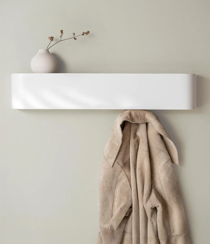 Wall-Mounted Coat Rack 'Toke' - Modern Design Coat Rack with Hidden Wall Hooks - Solid Wood Veneer Panel Coat Hanger - White, 8 Hooks