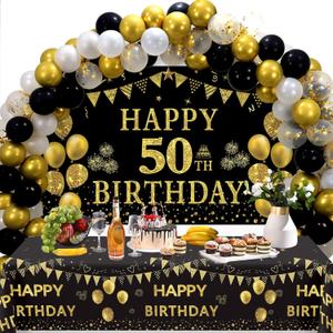 Trgowaul 50th Birthday Decorations for Men Women - Black Gold Happy 50th Birthday Backdrop Banner, 2 Pcs Happy Birthday Tablecloth, 60 Pc Latex Confetti Balloons, 50 Years Old Birthday Party Supplies Trgowaul 50th Birthday Decorations for Men Women - Black Gold Happy 50th Birthday Backdrop Banner, 2 Pcs Happy Birthday Tablecloth, 60 Pc Latex Confetti Balloons, 50 Years Old Birthday Party Supplies