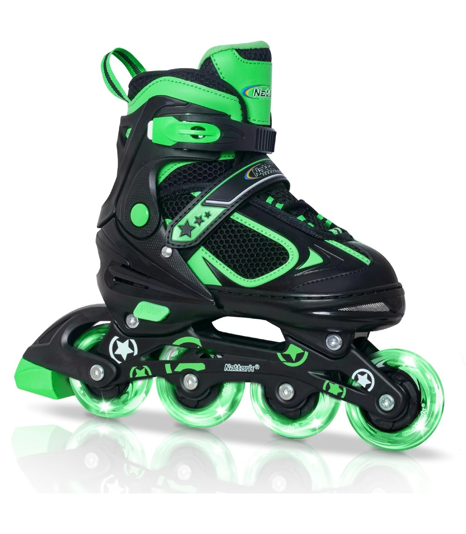 Nattork Blade Roller Skates for Boys with Light Up Wheel, Outdoor & Indoor Illuminating Black Inline Skates for Boys Little Kids Toddler Ages 5-8 Beginners, L