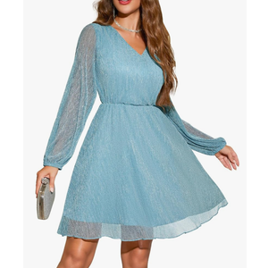 Dressystar Cocktail Long Sleeve Plus Size Dresses for Women V Neck Sparkly Club Sexy Party Mini Homecoming Loose Dress Size XL