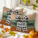 Sweet Home Throw Pillow Covers 12x20 Set of 2,Bow Black Buffalo Plaid Decorative Pillow Covers,Sage Green Orange Cushion Case for Sofa Couch Patio Garden Bedroom