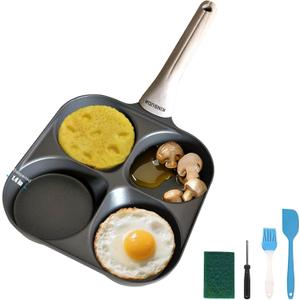 4-in-1 Titanium Nonstick Divided Egg Pan  4-Cup Breakfast Skillet for Eggs, Pancakes & Bacon, PFOA-Free, Induction Compatible, Easy Flip 130 Angle, Fast & Even Heating, Dishwasher Safe (Deepened)