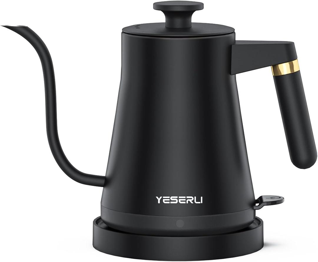 Electric Gooseneck Kettle,1200W Electric Kettle for Pour-over Coffee & Tea Auto Shutoff and Anti-dry Protection,Ergonomic Handle Design, 100% 304 Stainless Steel, 1L, Matte Black(Classic)