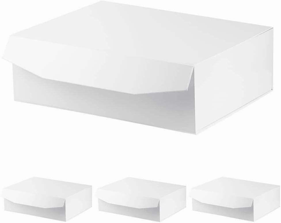 White Extra Large Gift Box with Lid 4 Pcs 16.5 x 13 x 5.3 Inches, Gift Box large White Gift Boxes for Presents Clothes Robe Wedding Dress Sweater,Reusable Foldable Bridesmaid Proposal BoxGlossy