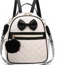 I IHAYNER Cute Little Backpack Purse with Bow Mini Backpack for Girls Teen Vegan Leather Pom Backpack Shoulder Bag for Women Black