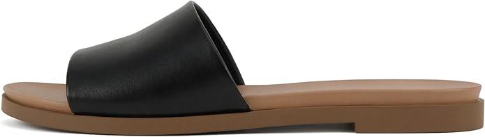 Soda “Board” ~ Women Open Round Toe Single Band Slide Sandal, 8.5, Black