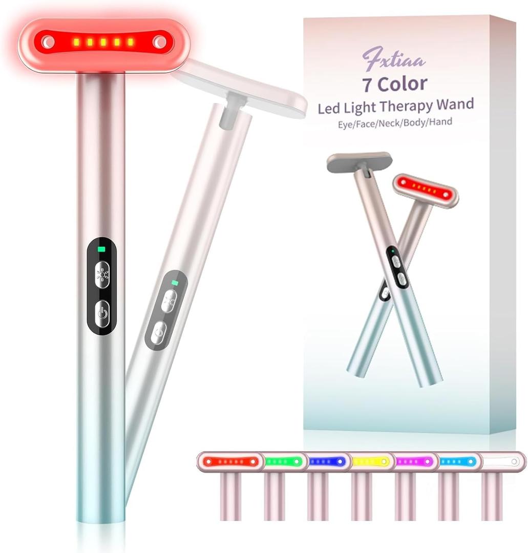 Red-Light-TherapyLed Facial Light Therapy 7 Colors Eye Beauty Wand Face Massager Red for Skincare & Blue Rejuvenation Tool